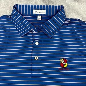 Peter Millar Polo Shirt Men's XL Harry Potter The Kiln Golf Stretch Blue Orange